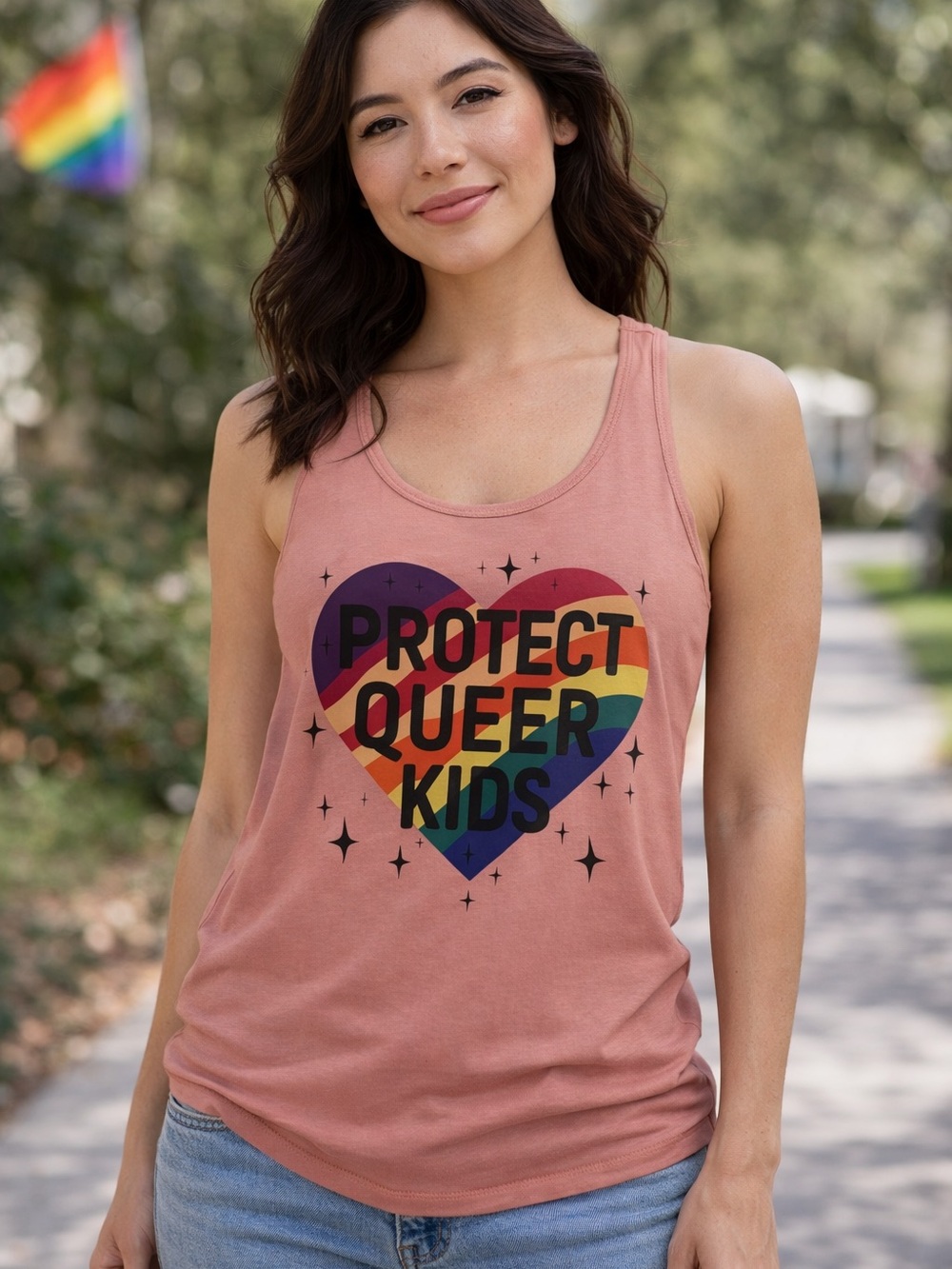 Protect Queer Kids Pride Graphic Tank Top Peach Coral Pink Size XXL